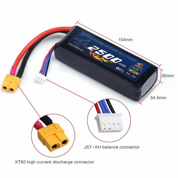 High Power Battery Pack with XT60 Discharge Connector 2,5Ah-3S-11,1V-50C